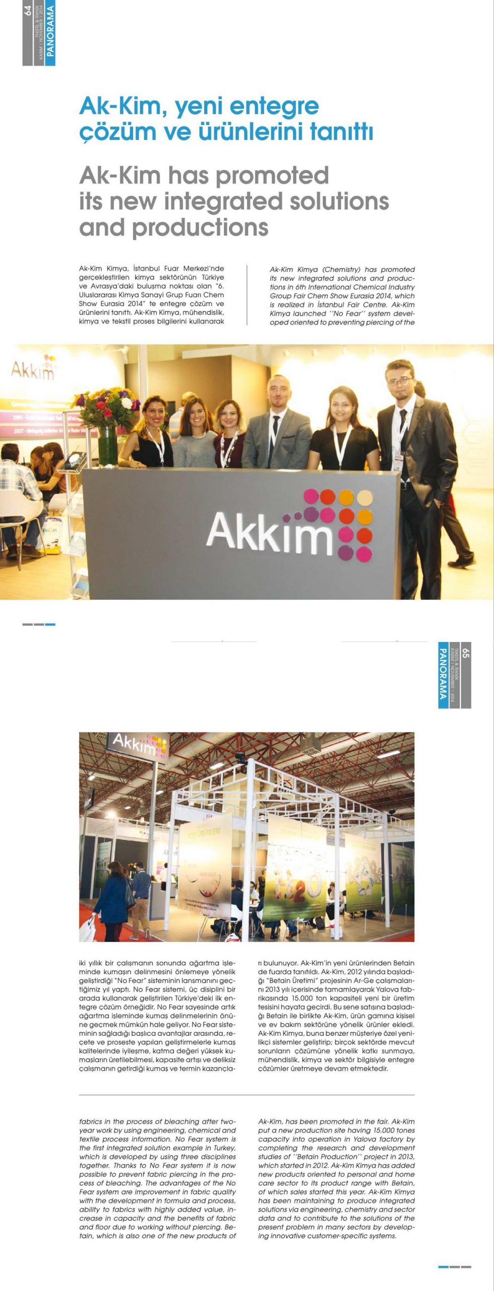 Akkim has promoted its new integrated solutions and productions / Tekstil Teknik / November 2014