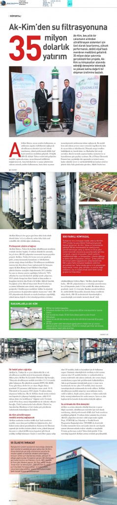 Akkim’den su filtrasyonuna 35 milyon dolarlık yatırım / Chemist Dergisi – Mart – Nisan 2016