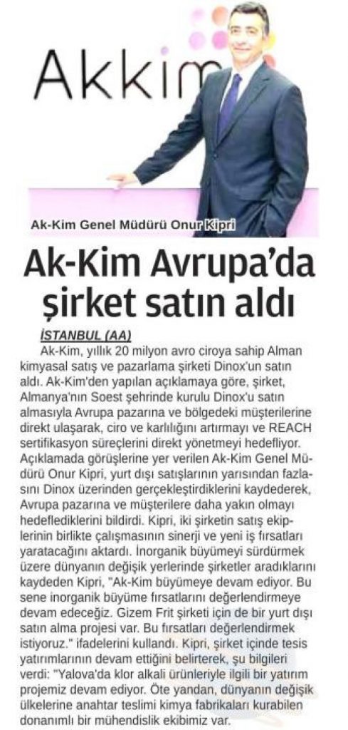 Akkim, Avrupa’da şirket satın aldı / Ankara 24 Saat – 01 Mart 2017