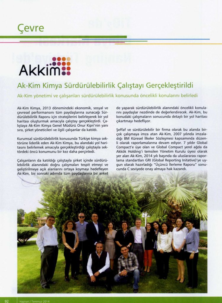 Akkim Kimya Sürdürülebilirlik Çalıştayı Gerçekleştirildi / Boyatürk / Haziran 2014