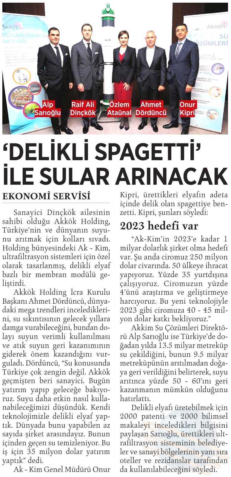 “Delikli Spagetti” ile sular arınacak / Milliyet – 4 Mart 2016