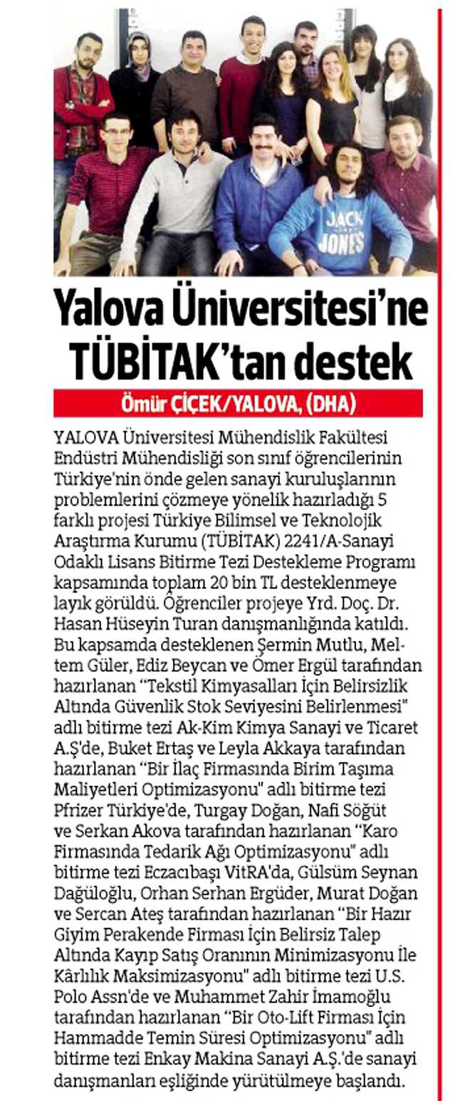 Yalova Üniversitesine Tübitak’tan Destek / Hürriyet Bursa / 5 Mart 2014