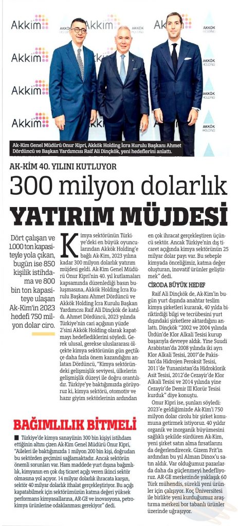 300 Milyon Dolarlık Yatırım Müjdesi / Türkiye – 6 Ekim 2017
