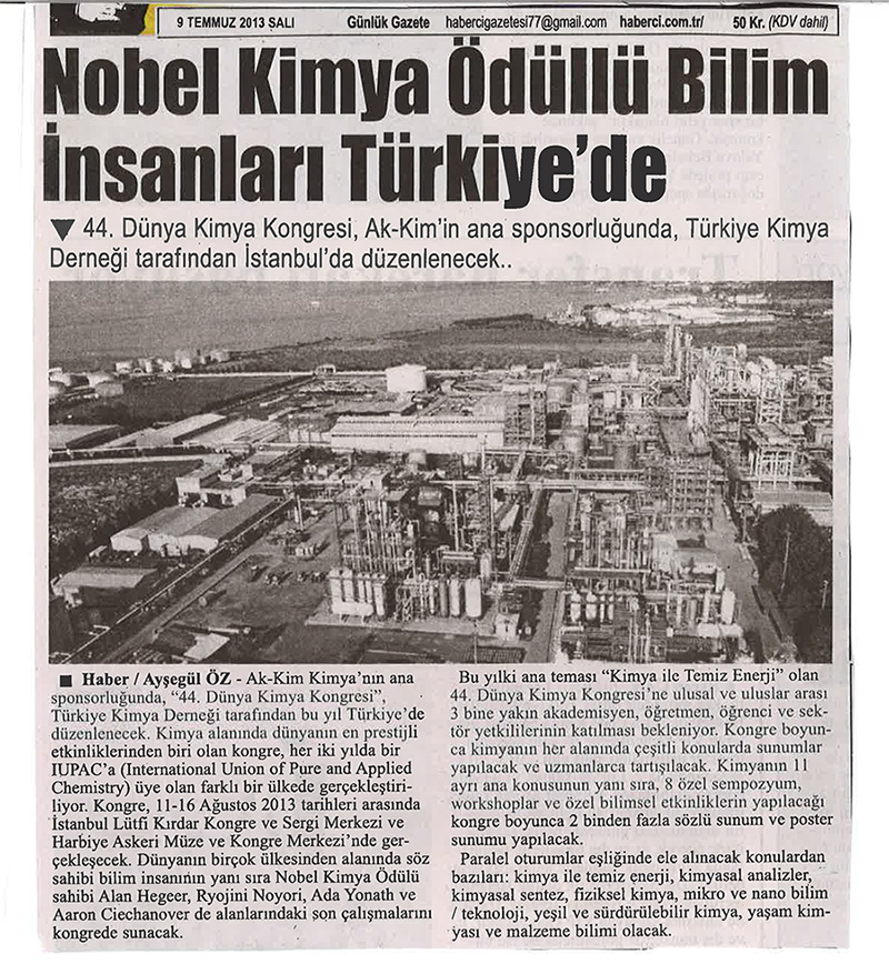 Nobel Kimya Ödüllü Bilim İnsanları Türkiye’de / Haberci / Temmuz 2013