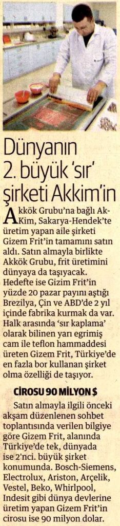 Akkim, Gizem Frit’i Satın Aldı / Yenişafak / 12 Ocak 2015