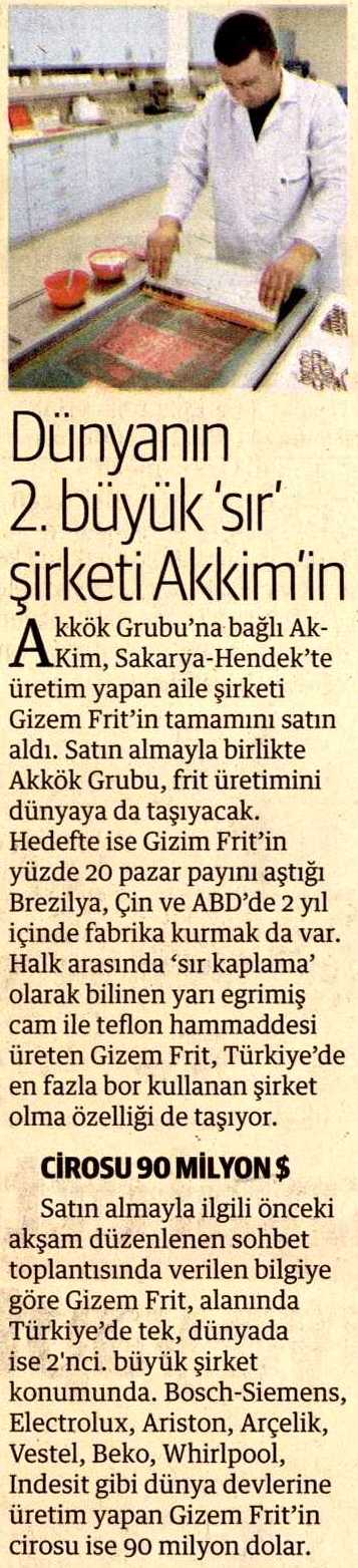 Akkim, Gizem Frit’i Satın Aldı / Yenişafak / 12 Ocak 2015