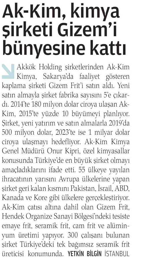 Akkim, Gizem Frit’i Satın Aldı / Zaman / 12 Ocak 2015