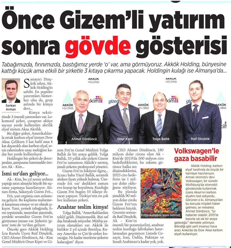 Akkim, Gizem Frit’i Satın Aldı / Milliyet / 12 Ocak 2015