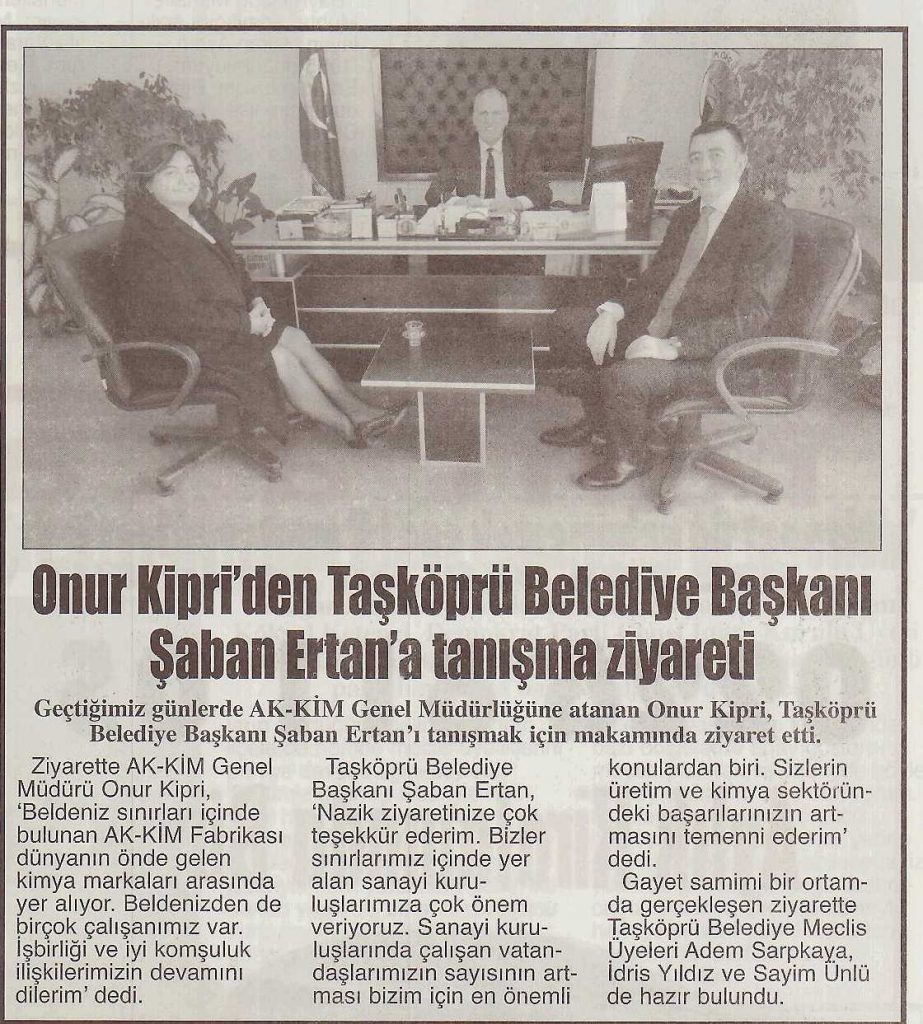 Onur Kipri’den Taşköprü Belediye Başkanı Şaban Ertan’a tanışma ziyareti / Manşet / 14 Şubat 2014