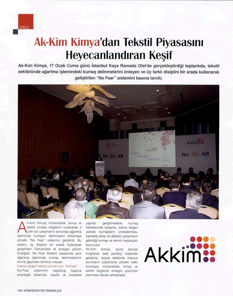Akkim Kimyadan Tekstil Piyasasını Heyecanlandıran Keşif / Tekstil Konfeksiyon Teknolojisi / Şubat 2014