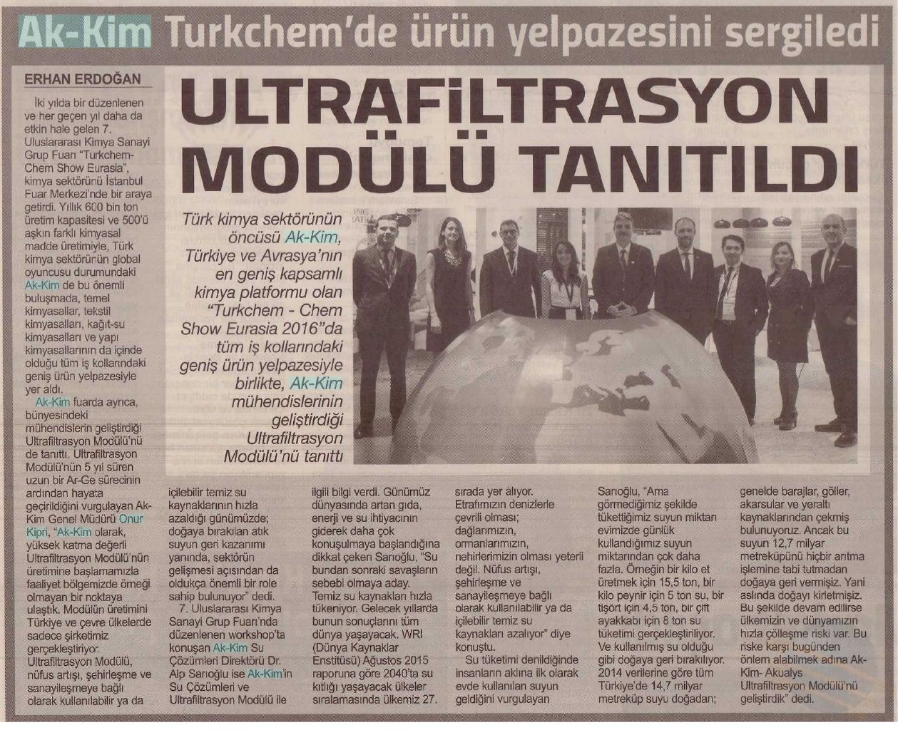 Akkim Turkchem’de ürün yelpazesini sergiledi / Yalova Hayat – 21 Kasım 2016