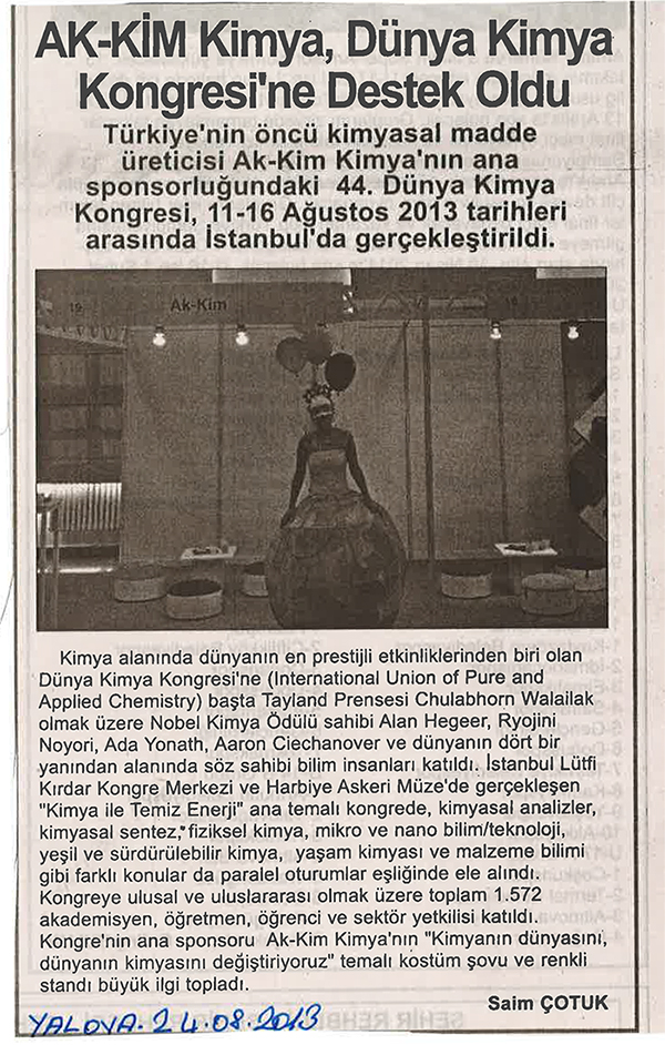 Akkim Kimya, Dünya Kimya Kongresi’ne Destek Oldu / Yalova / Ağustos 2013