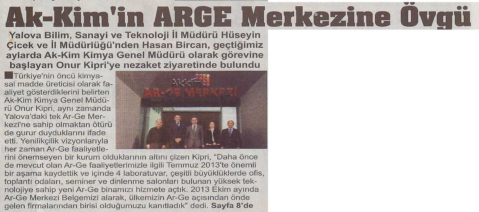 Akkim’in AR-GE Merkezine Övgü / Yalova Hayat / 28 Mart 2014