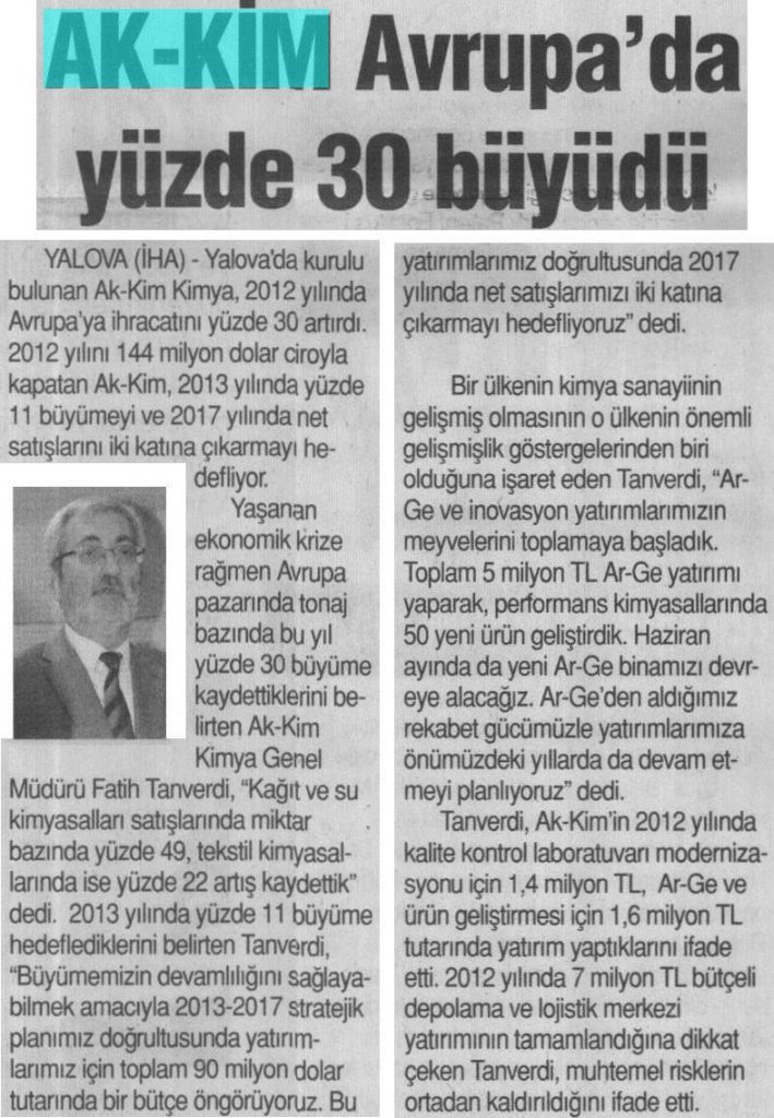 Akkim Avrupa’da Yüzde 30 Büyüdü / İstanbul Son An / Haziran 2013