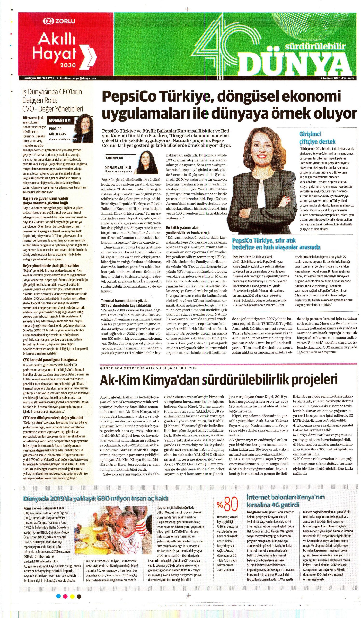 Sustainability Projects from Akkim Kimya / Dünya Newspaper – 15 July 2020