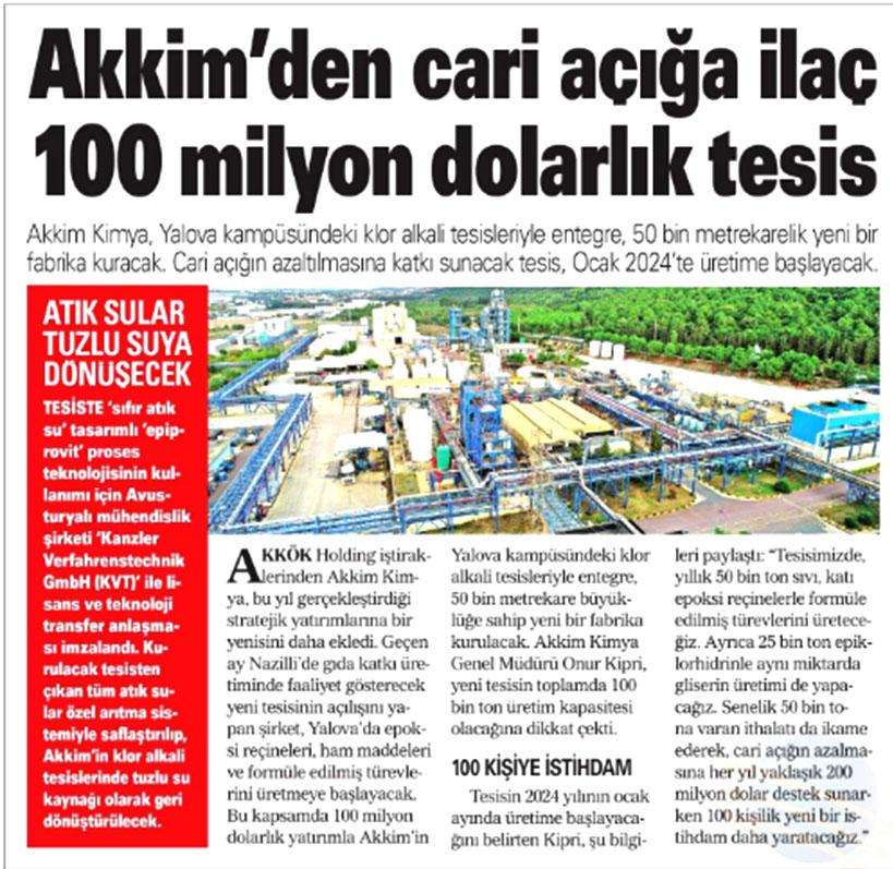 100 MILLION DOLLARS NEW INVESTMENT BY AKKIM / AKŞAM / 9 AUGUST 2022
