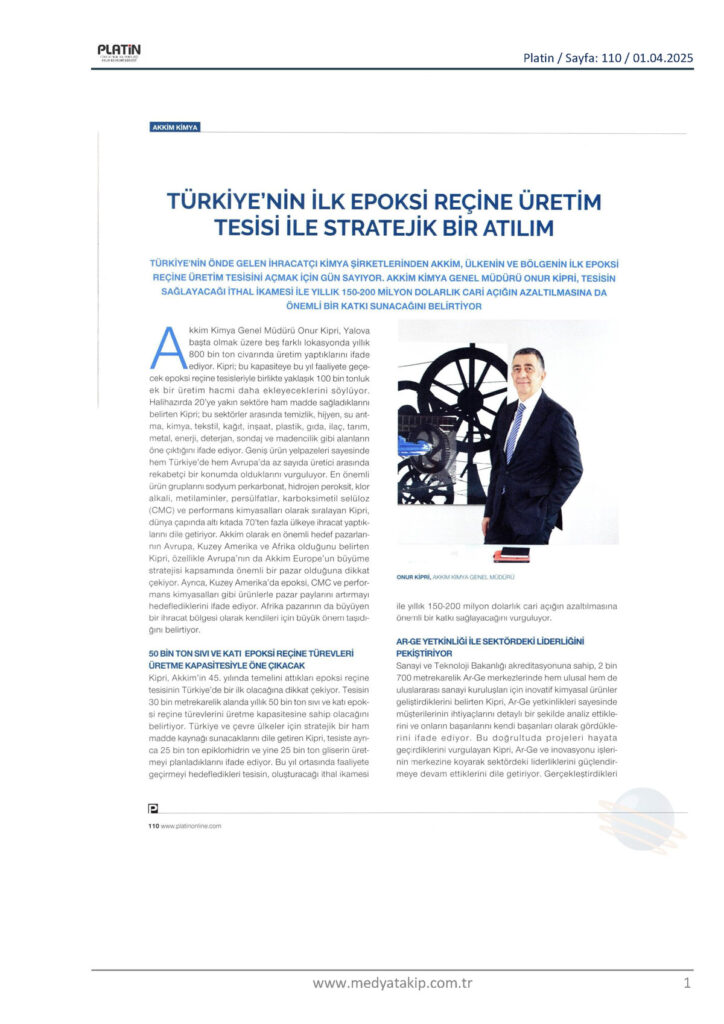 Türkiye’nin İlk Epoksi Reçine Üretim Tesisi – Onur Kipri